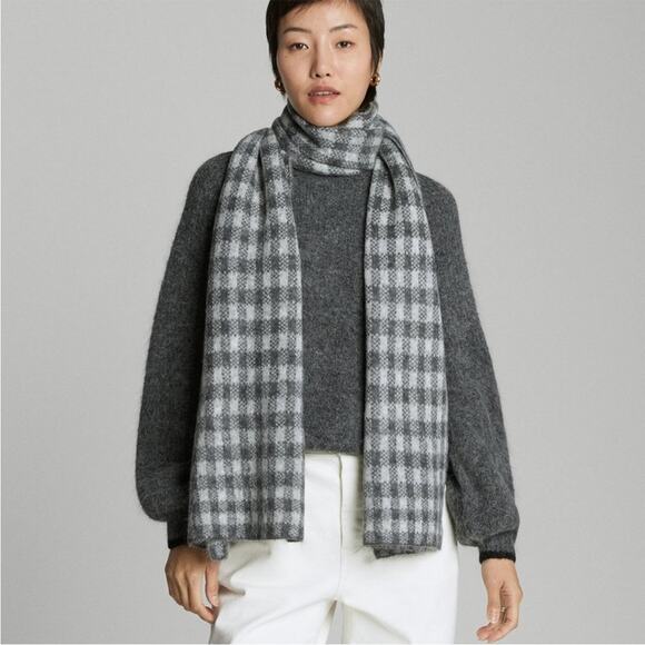 NWT Everlane Unisex The Alpaca Patterned Scarf Gray Buffalo Check Merino Wool - Picture 1 of 4